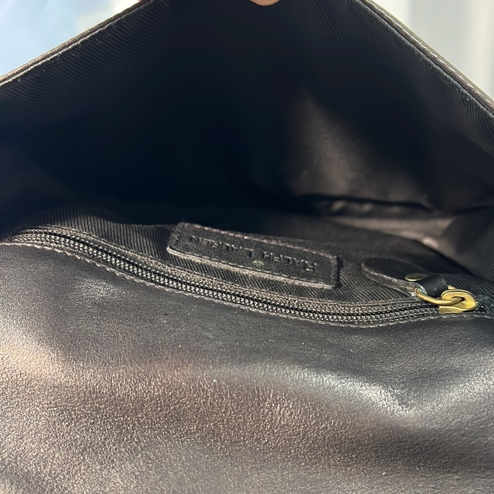 Ralph Lauren crossbody black leather gold hardware purse with fold snap closure - Picture 10 of 10